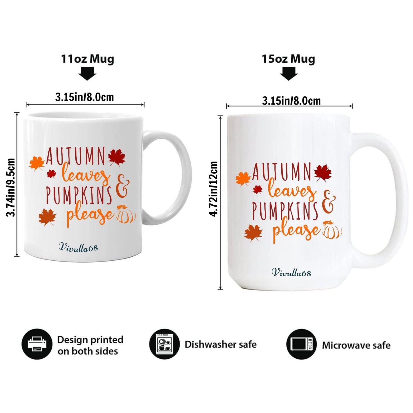 Vivulla68 11oz Autumn Leaves and Pumpkin Please Ceramic Mug Sweater Weather Mug Cute Spooky Halloween Fall Coffee Ceramic Mug Cups Gift Ideas Autumn Coffee Mug