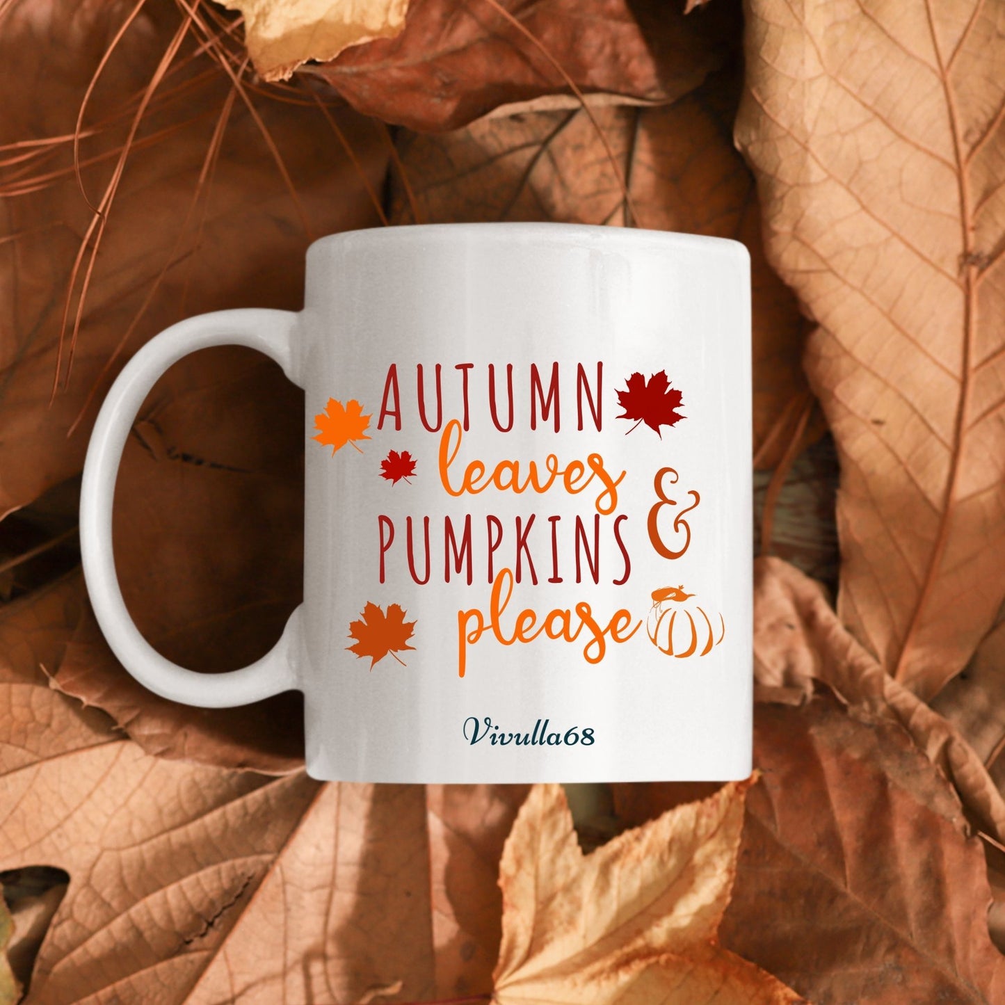 Vivulla68 11oz Autumn Leaves and Pumpkin Please Ceramic Mug Sweater Weather Mug Cute Spooky Halloween Fall Coffee Ceramic Mug Cups Gift Ideas Autumn Coffee Mug