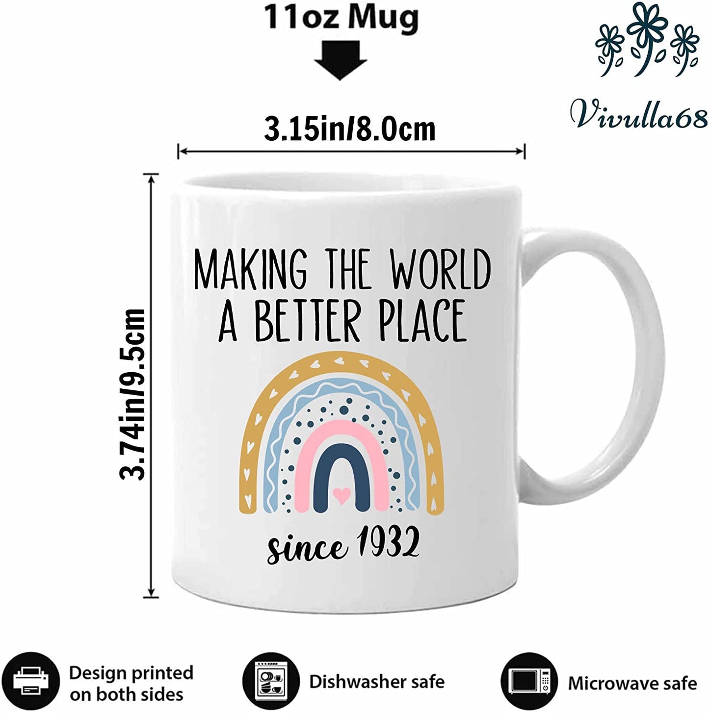 Vivulla68 90th Birthday Gifts for Women, 90th Birthday Ideas, 1932 Birthday, Gifts for 90 Year Old Woman, 90th Birthday Gifts for Men, 90 Year Old Birthday Gifts for Women, Grandma 90th Birthday Cups