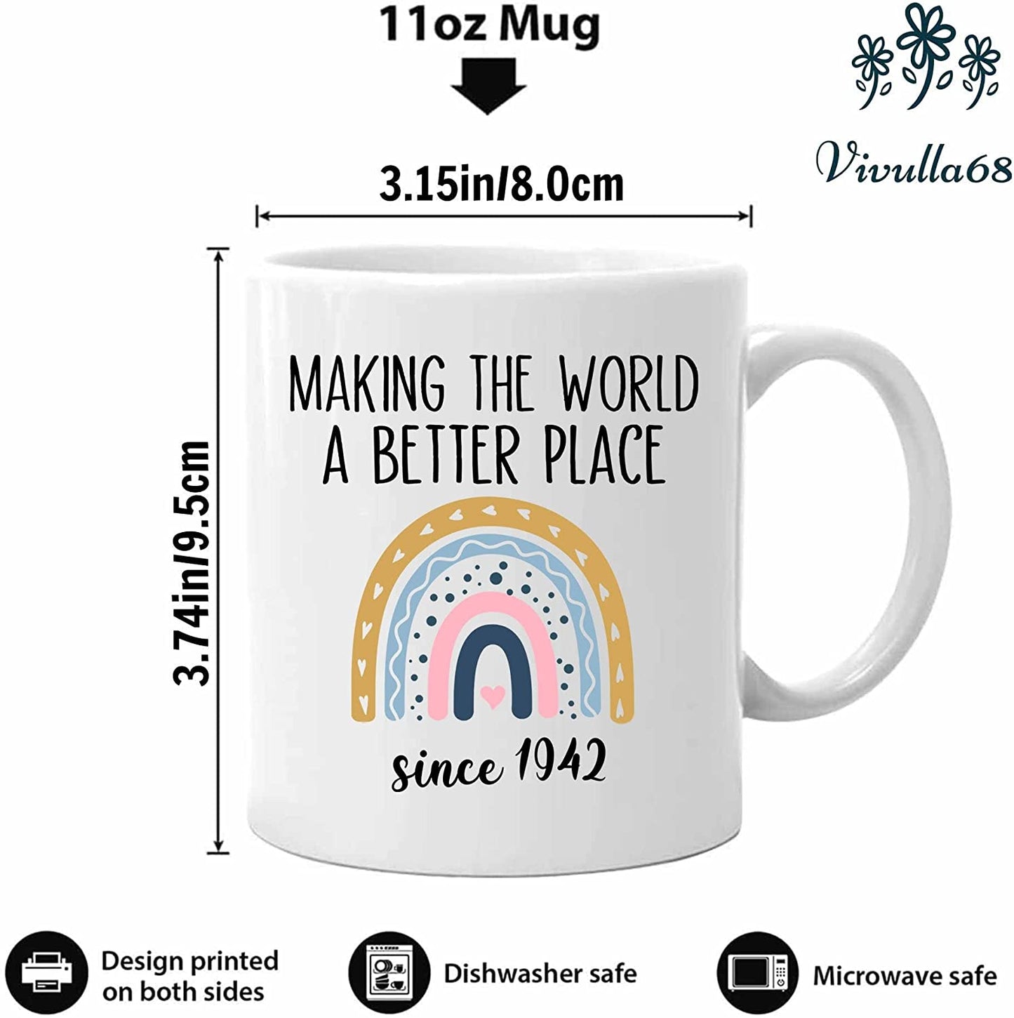 Vivulla68 80th Birthday Gifts for Women, 80th Birthday Gifts for Men, 1942 Birthday Gifts for Women, 80 Year Old Birthday Gifts for Women, 80th Birthday Gift Ideas, 80th Birthday Decorations for Women