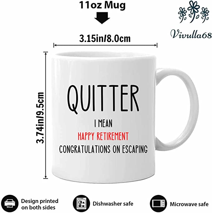 Vivulla68 Funny Retirement Gifts for Men, Fun Retirement Gifts for Women, Retirement Cups, Ideas for Retirement Gifts for Men 2022, Quitter Retirement Mug, Retirement Gag Gifts for Men, Retired Women