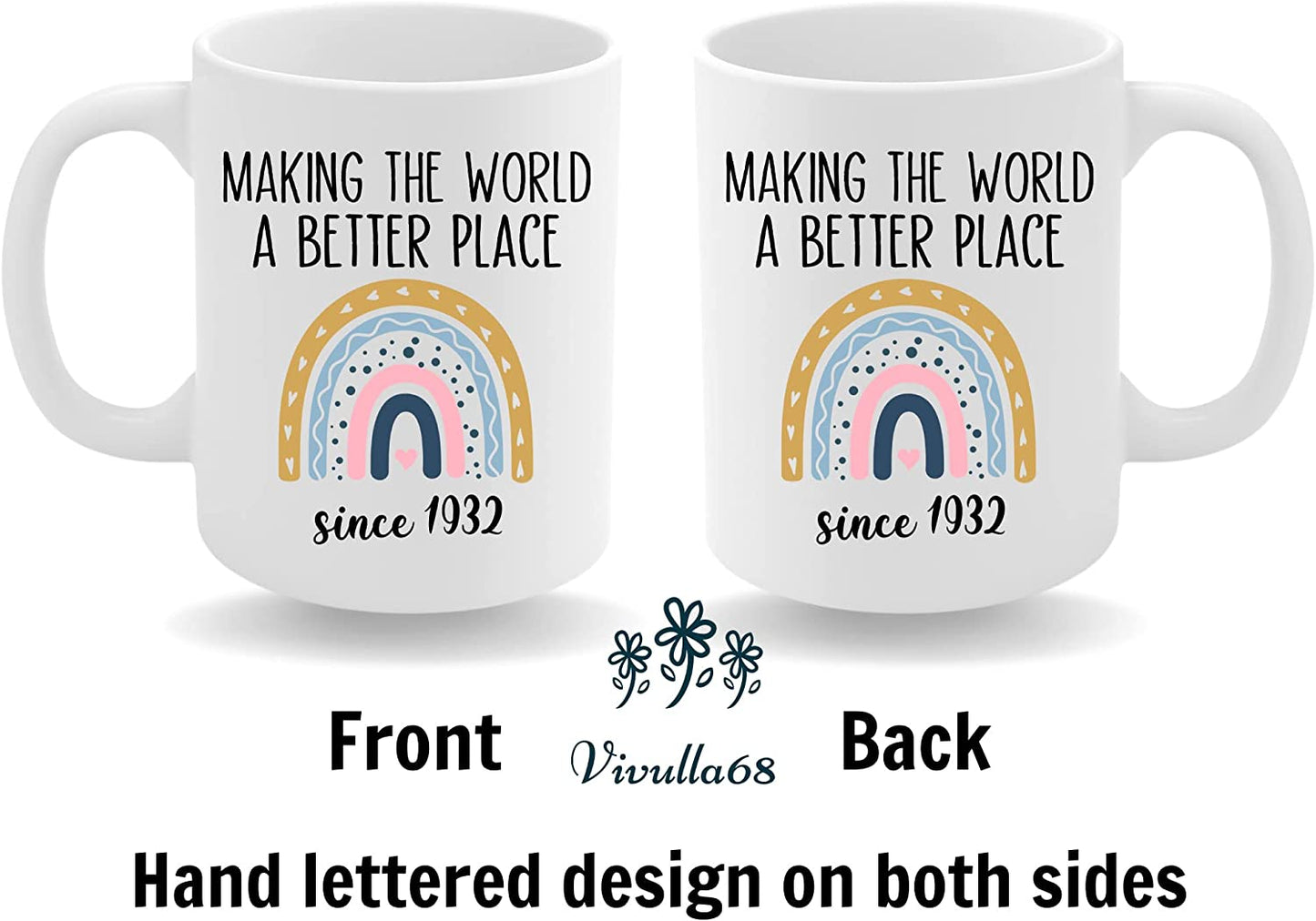 Vivulla68 90th Birthday Gifts for Women, 90th Birthday Ideas, 1932 Birthday, Gifts for 90 Year Old Woman, 90th Birthday Gifts for Men, 90 Year Old Birthday Gifts for Women, Grandma 90th Birthday Cups
