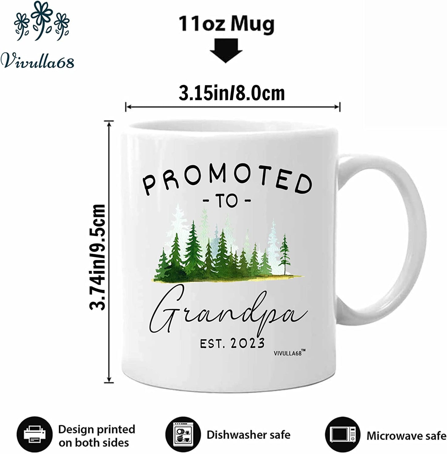 Vivulla68 Promoted To Grandparents Grandma And Grandpa 2023 Mugs, Pregnancy Announcement For Grandparents Mug Set, Grandma And Grandpa Announcement Gifts, Grandparents Baby Announcement Gifts