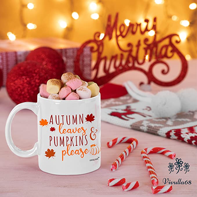 Vivulla68 Autumn Leaves and Pumpkin Please 11oz Mug Sweater Weather Coffee Mug Fall Coffee Mug Cups Gift Ideas Autumn Coffee Mug Hello Pumpkin Thanksgiving Mug Gift For Her