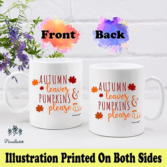 Vivulla68 Autumn Leaves and Pumpkin Please 11oz Mug Sweater Weather Coffee Mug Fall Coffee Mug Cups Gift Ideas Autumn Coffee Mug Hello Pumpkin Thanksgiving Mug Gift For Her