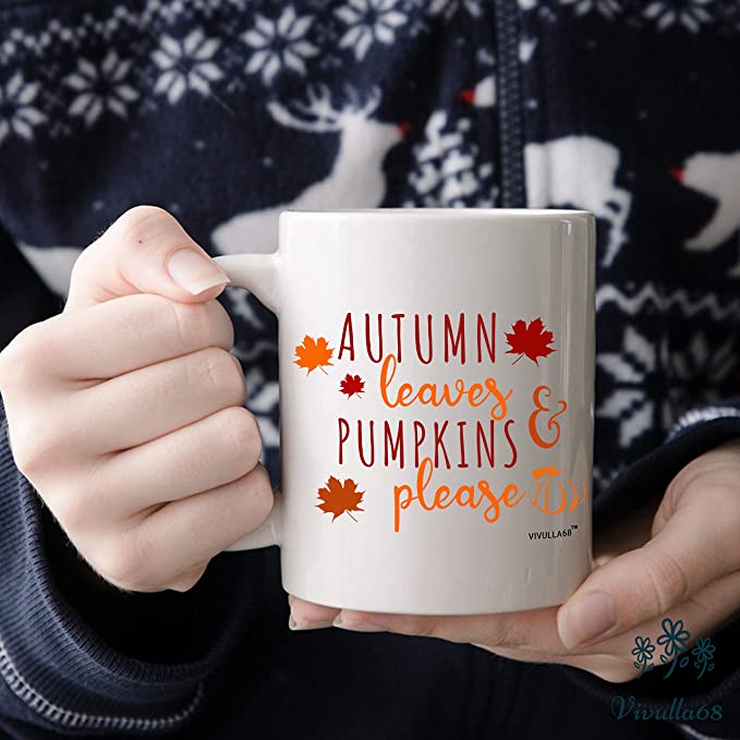 Vivulla68 Autumn Leaves and Pumpkin Please 11oz Mug Sweater Weather Coffee Mug Fall Coffee Mug Cups Gift Ideas Autumn Coffee Mug Hello Pumpkin Thanksgiving Mug Gift For Her