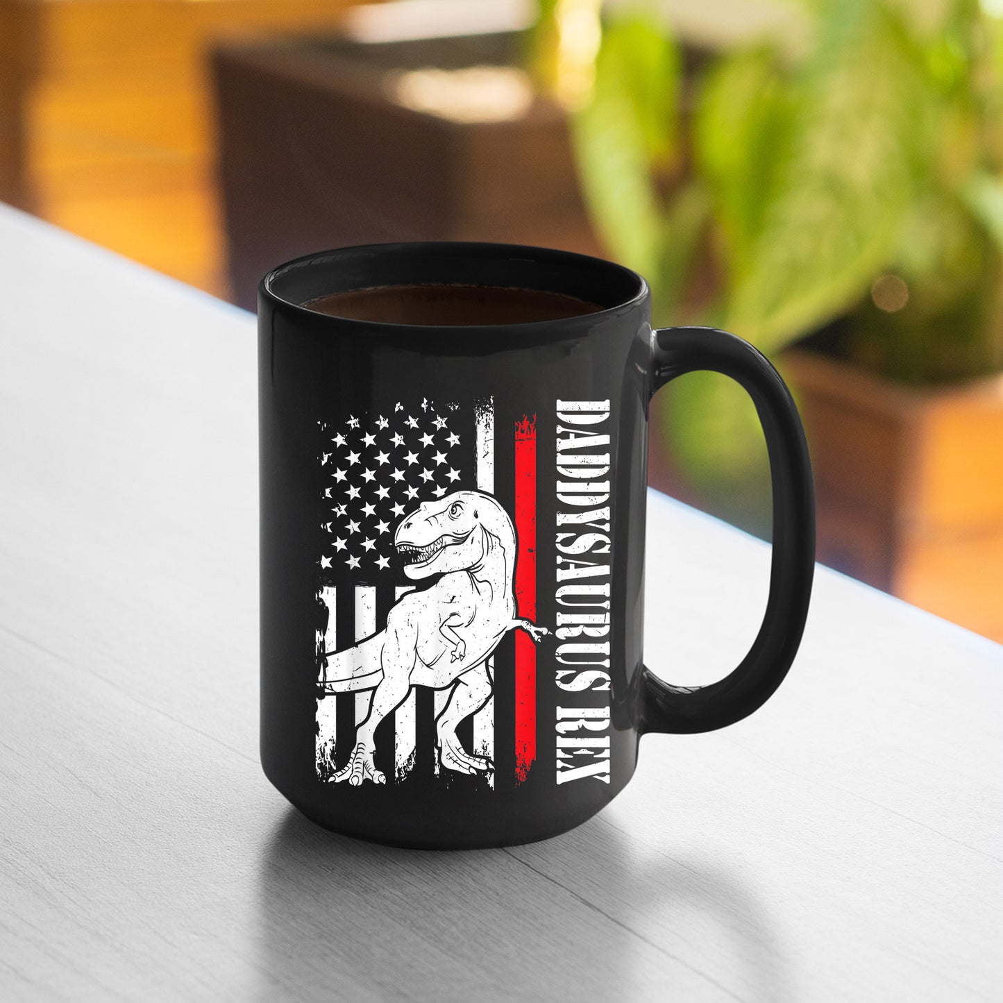 Daddysaurus Mug Mens Daddy Saurus Rex Daddysaurus American Flag Fathers Day , 11oz or 15oz, Happy Fathers Day Gift Ideas For Dad