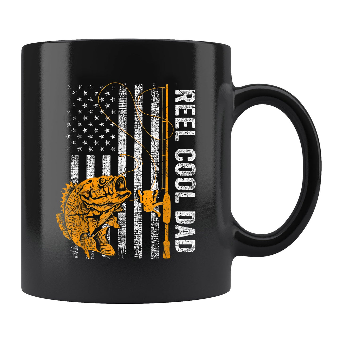 Reel Cool Dad Mug Mens Reel Cool Dad American Flag Fishing Fathers Day Mug , 11oz or 15oz, Happy Fathers Day Gift Ideas For Dad