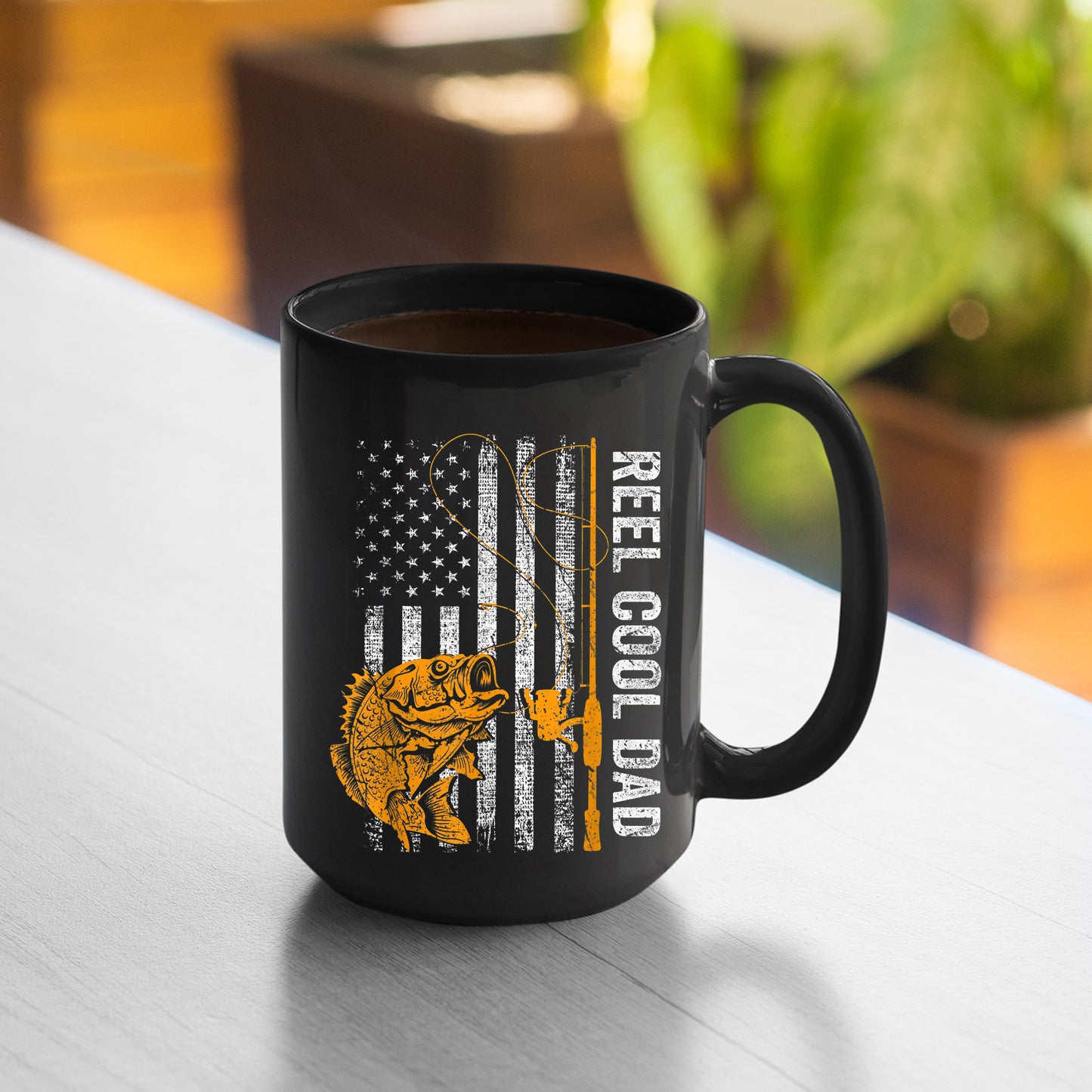 Reel Cool Dad Mug Mens Reel Cool Dad American Flag Fishing Fathers Day Mug , 11oz or 15oz, Happy Fathers Day Gift Ideas For Dad