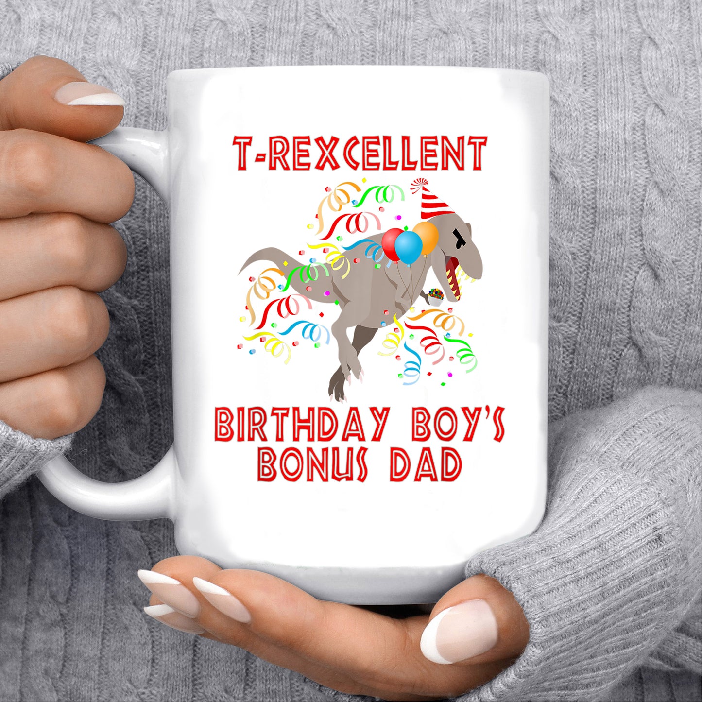 Bonus Dad Mug Trexcellent Dinosaur Birthday Boys Bonus Dad Family Party Mug , 11oz or 15oz, Happy Fathers Day Gift Ideas For Dad