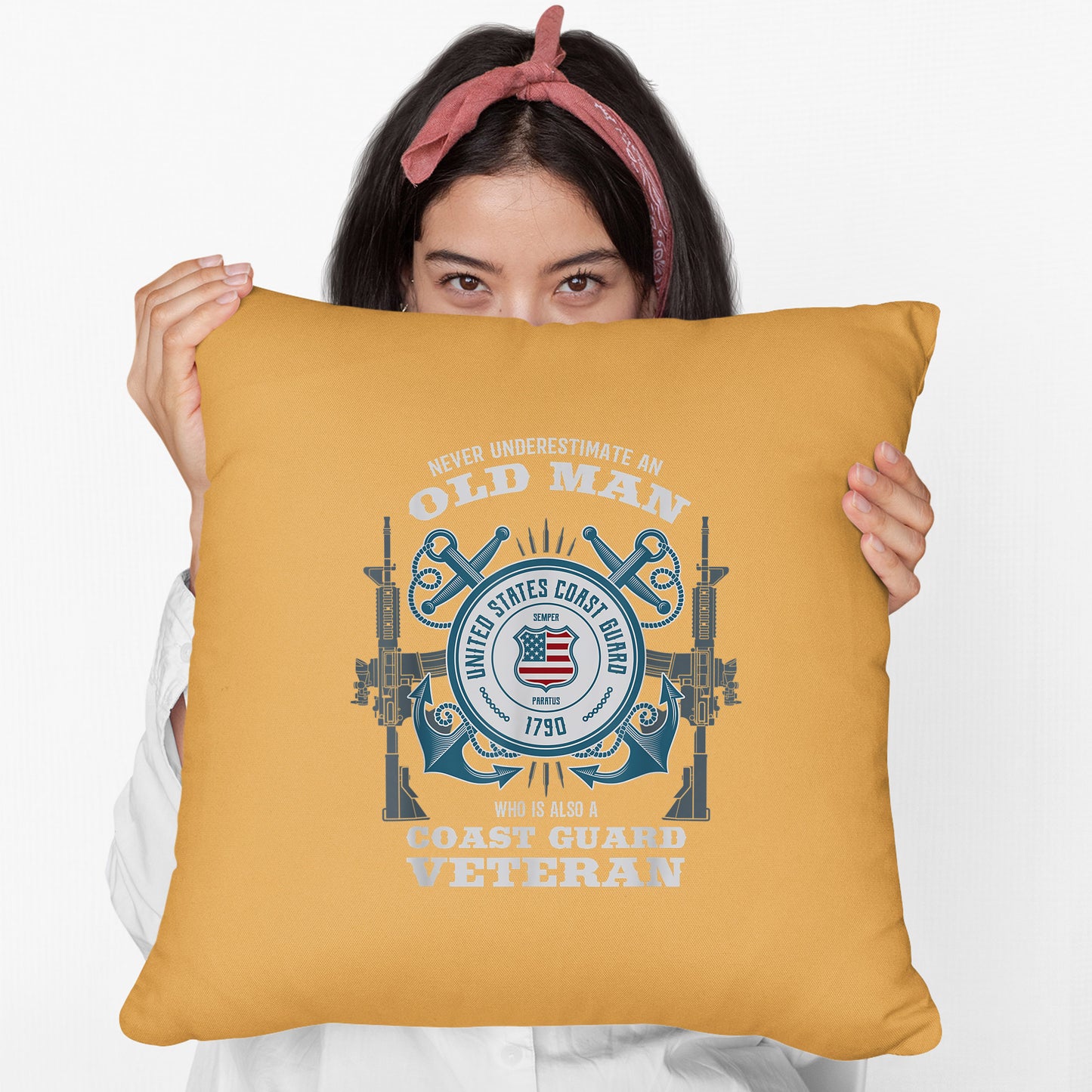 Memorial Day 2021 Coast Guard Veteran Cushion US Coast Guard Veteran Vintage Veteran Flag Tees Cushion, Print Linen Cushion