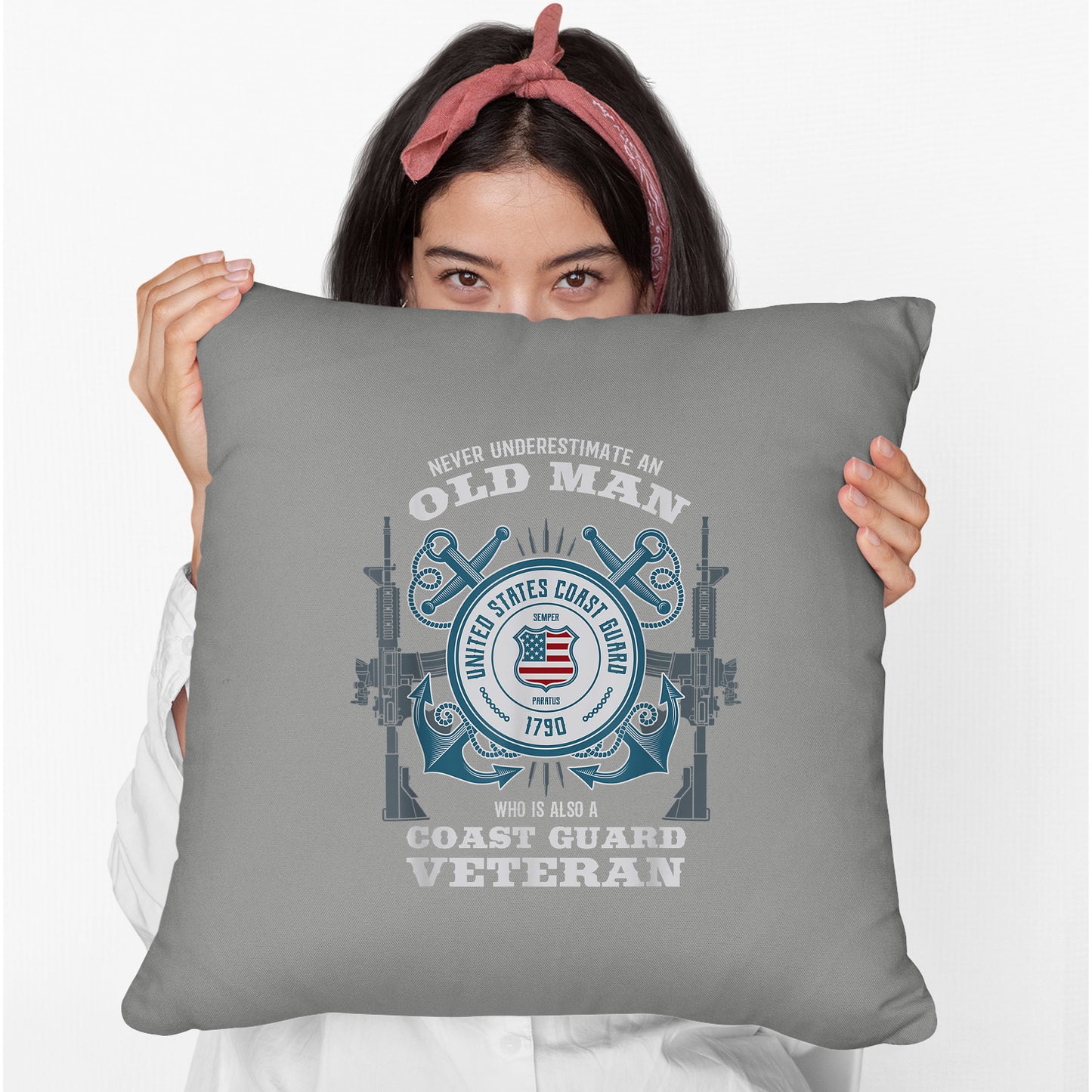 Memorial Day 2021 Coast Guard Veteran Cushion US Coast Guard Veteran Vintage Veteran Flag Tees Cushion, Print Linen Cushion