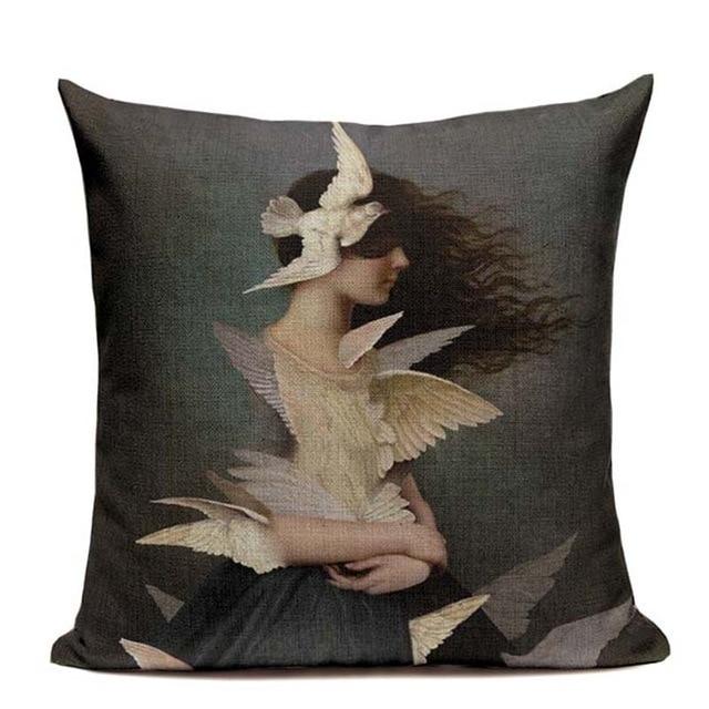 Girl Dove Print Linen Cushion
