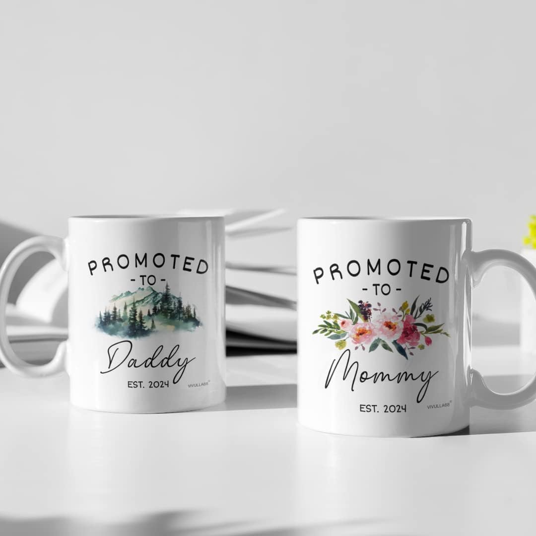 Set Of 2 'Mummy & Daddy' Coffee Mugs – Perfect Christmas Gift For New Parents, Ceramic, Multicolored
