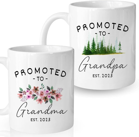 Vivulla68 Promoted To Grandparents Grandma And Grandpa 2023 Mugs, Pregnancy Announcement For Grandparents Mug Set, Grandma And Grandpa Announcement Gifts, Grandparents Baby Announcement Christmas Gift