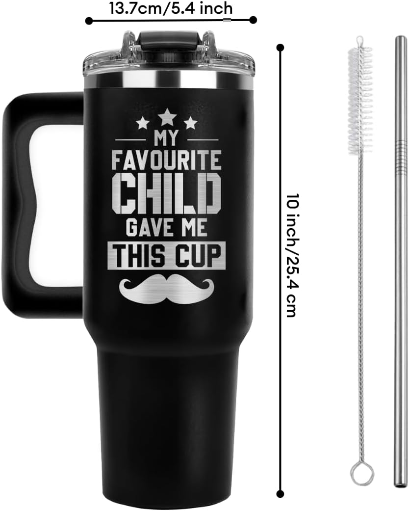 B0D4991QSN - Father's Day Gift For Dad From Daughter, Son, Or Wife - My Favorite Child Gave Me This Cup, Best Birthday Present Idea For Dad, Funny Tumbler 40oz With Lid & Straw, Cute Papa Mug, Travel Cup