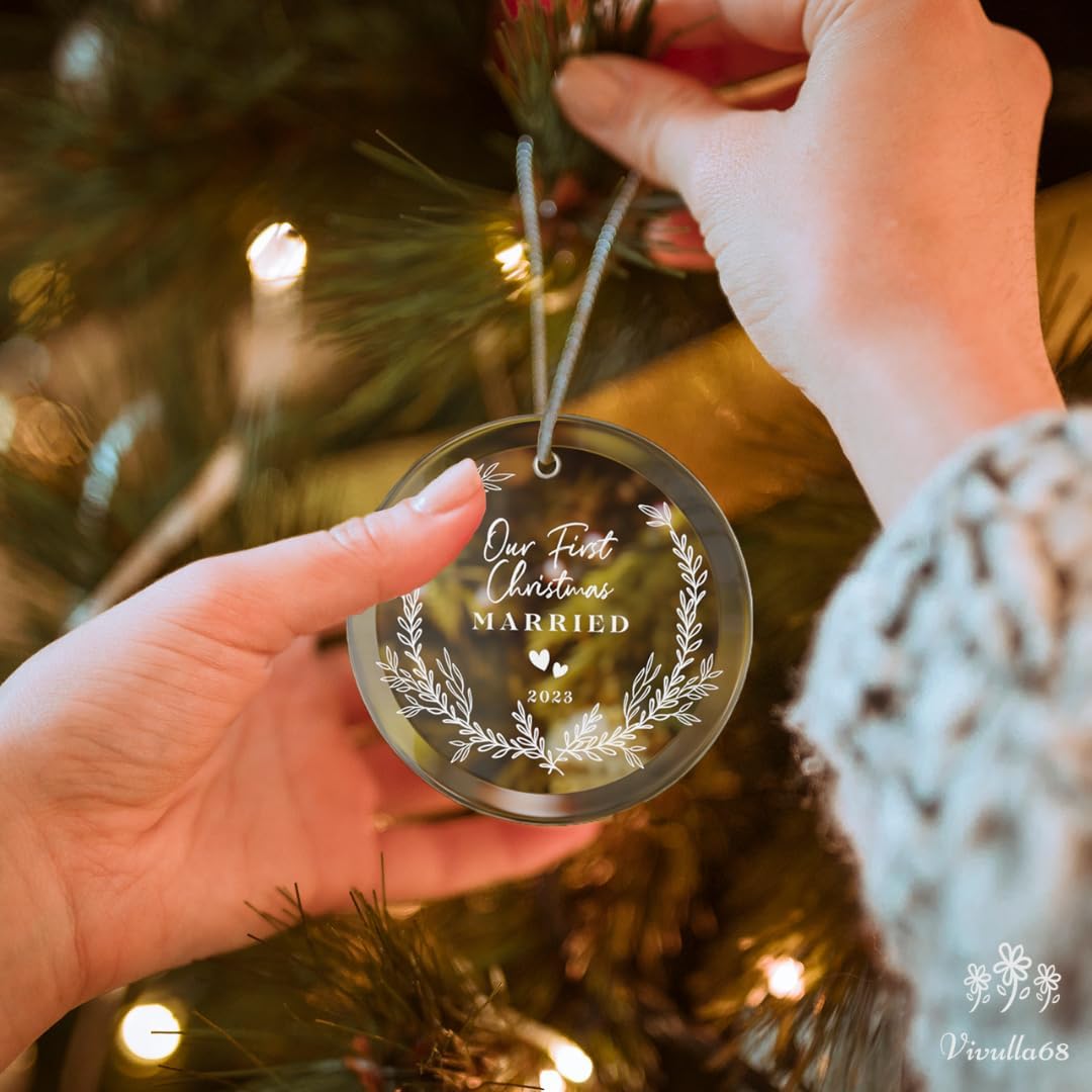 Engagement Gifts for Couples, Our First Christmas Married Ornaments 2023, Wedding Gifts for Couple, First Christmas Married Ornament 2023, Bridal Shower Gift, Glass Engaged Ornaments for Her