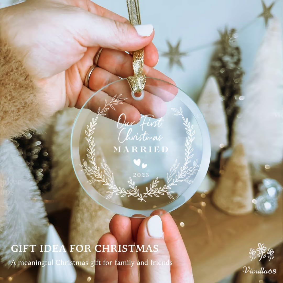 Engagement Gifts for Couples, Our First Christmas Married Ornaments 2023, Wedding Gifts for Couple, First Christmas Married Ornament 2023, Bridal Shower Gift, Glass Engaged Ornaments for Her