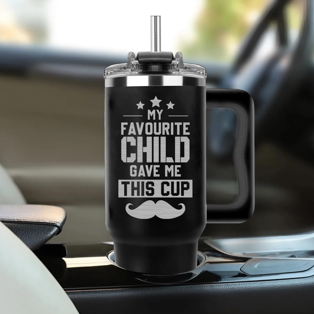 B0D4991QSN - Father's Day Gift For Dad From Daughter, Son, Or Wife - My Favorite Child Gave Me This Cup, Best Birthday Present Idea For Dad, Funny Tumbler 40oz With Lid & Straw, Cute Papa Mug, Travel Cup