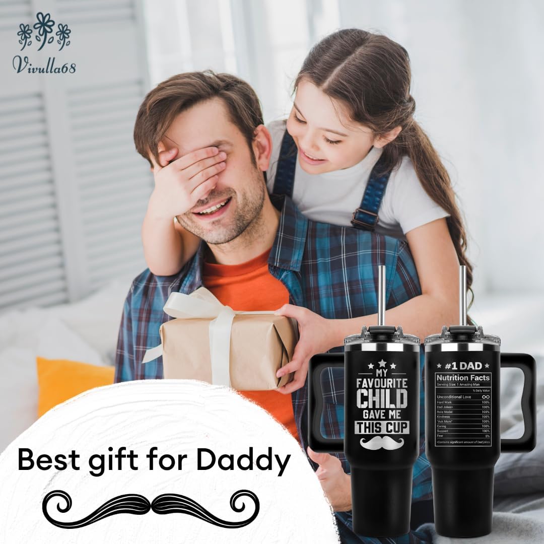 B0D4991QSN - Father's Day Gift For Dad From Daughter, Son, Or Wife - My Favorite Child Gave Me This Cup, Best Birthday Present Idea For Dad, Funny Tumbler 40oz With Lid & Straw, Cute Papa Mug, Travel Cup