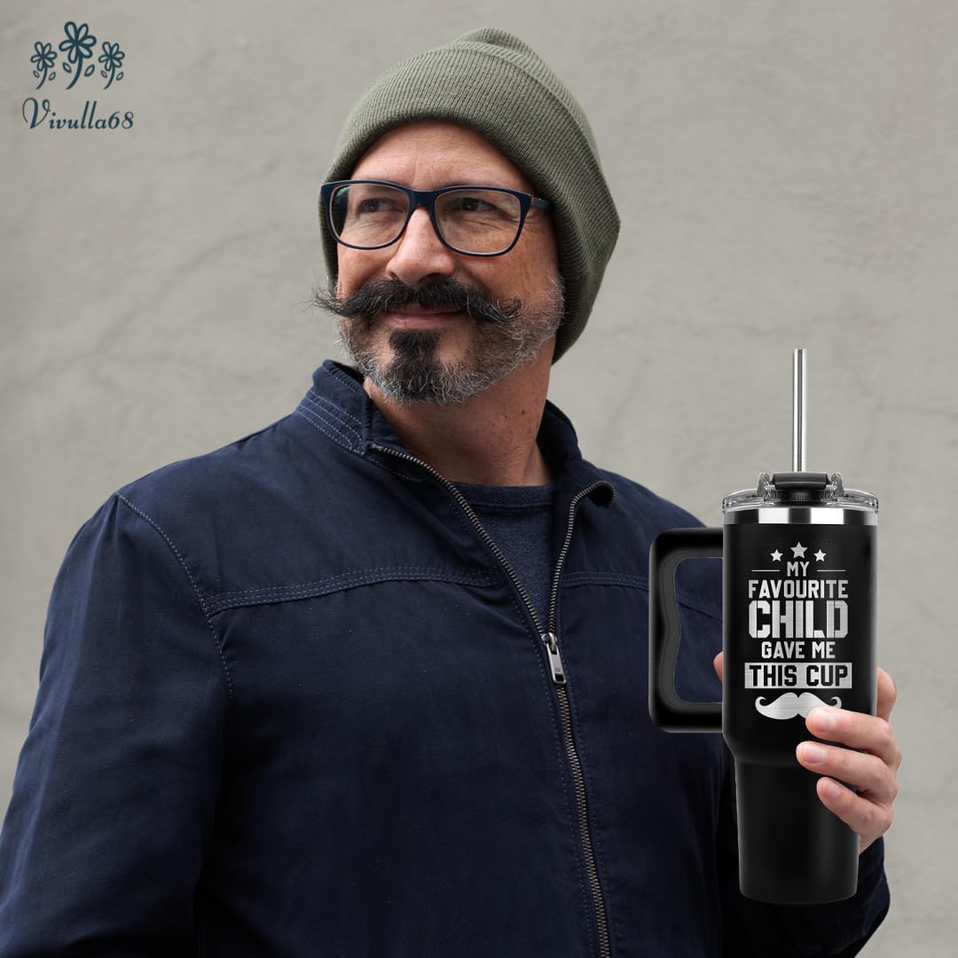 B0D4991QSN - Father's Day Gift For Dad From Daughter, Son, Or Wife - My Favorite Child Gave Me This Cup, Best Birthday Present Idea For Dad, Funny Tumbler 40oz With Lid & Straw, Cute Papa Mug, Travel Cup