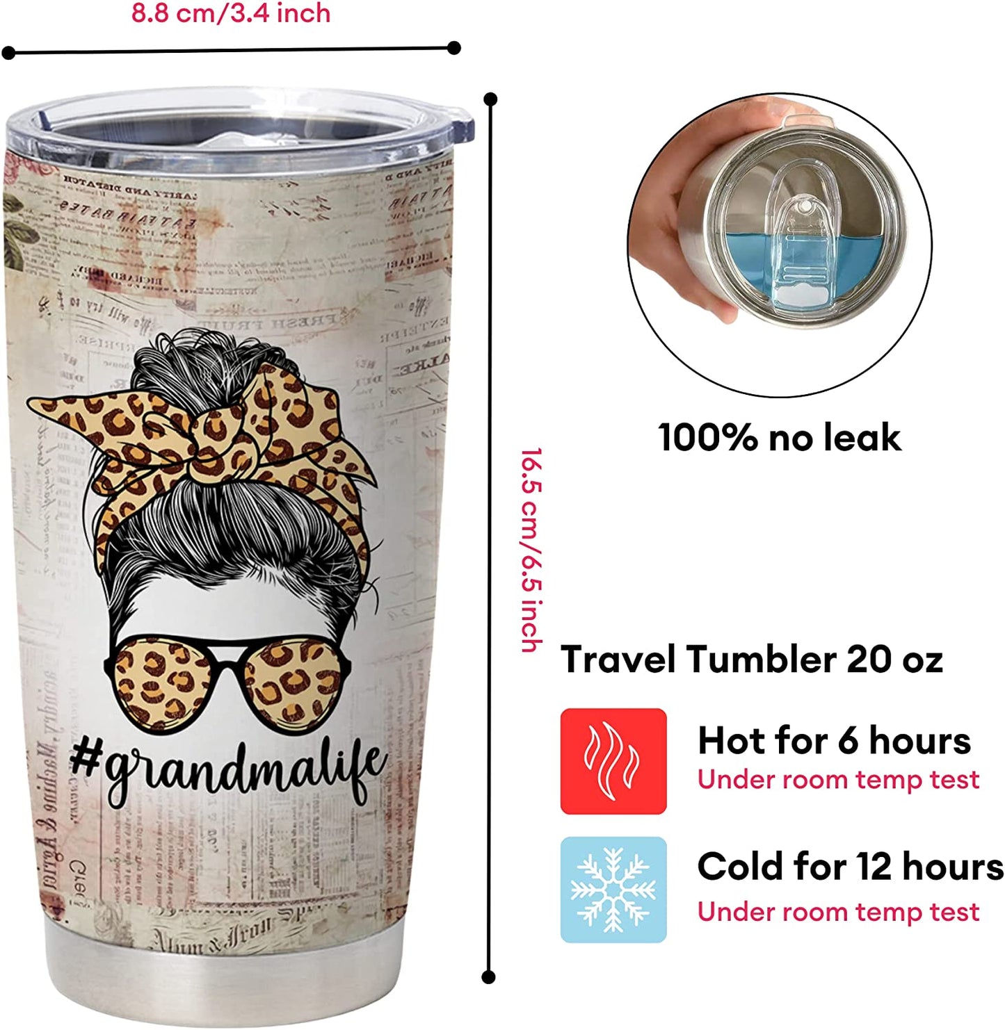 Grandma Gift Ideas, Grandma Birthday Gifts From grandchildren, Mother's Day Gifts For Nana, Gift Ideas For Grandmother, Grandma Travel Tumbler, Grandma Nutritionfact Travel Coffee Mugs 20 Oz