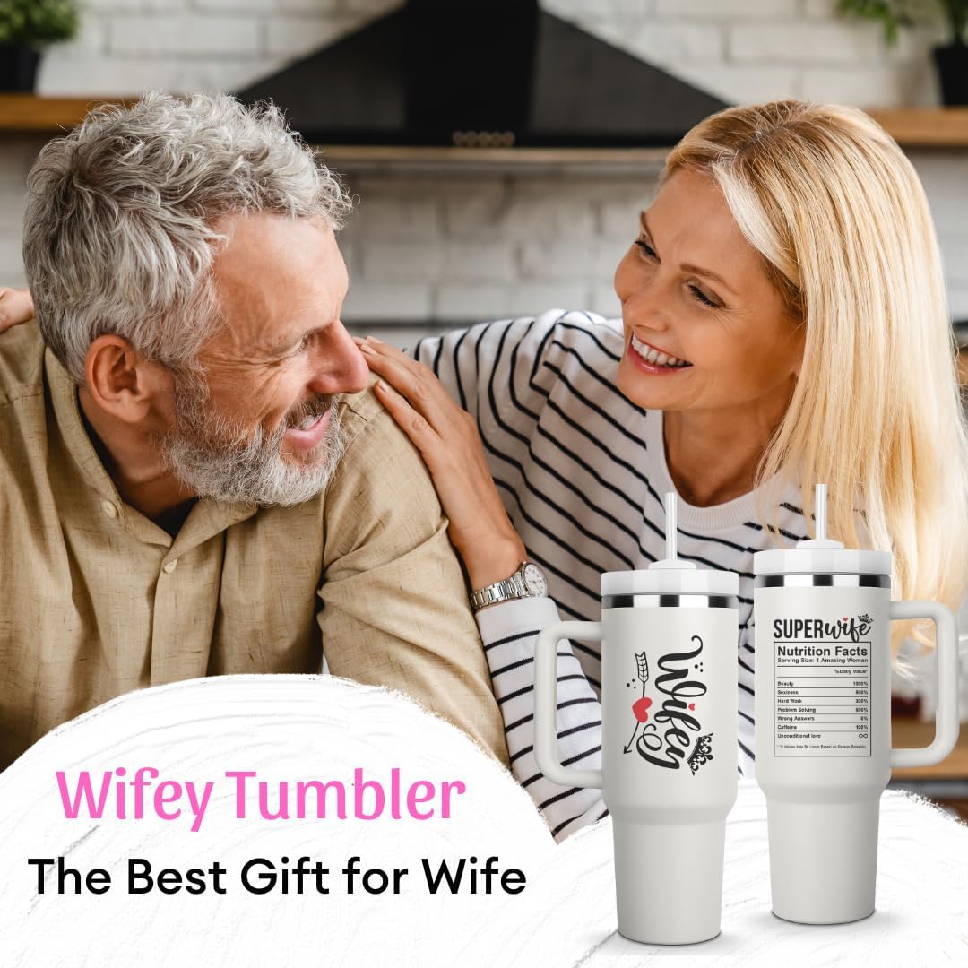 Vivulla68 40Oz Wifey Nutrition Tumbler, Wifey Gifts, Wife Gift from Husband, Gifts for Wife on Anniversary, Birthday Gifts for Wife, Wife Christmas Gifts, Valentine Gifts, Mothers Day Gifts for Wife