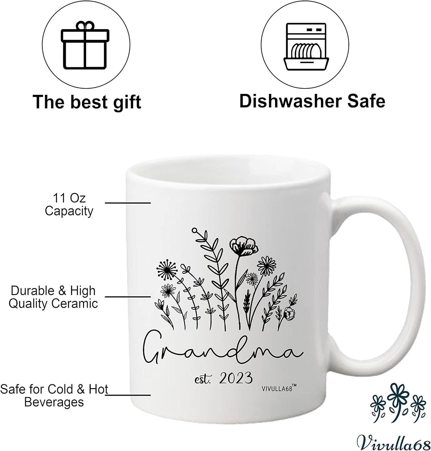 Vivulla68 Promoted To Grandma 2023 Mug, New Grandma Gifts First Time, Grandma to be Gifts, Pregnancy Announcement for Grandma Expecting, Grandma Mugs Coffee Gift for New Grandma, Future Grandma Gifts