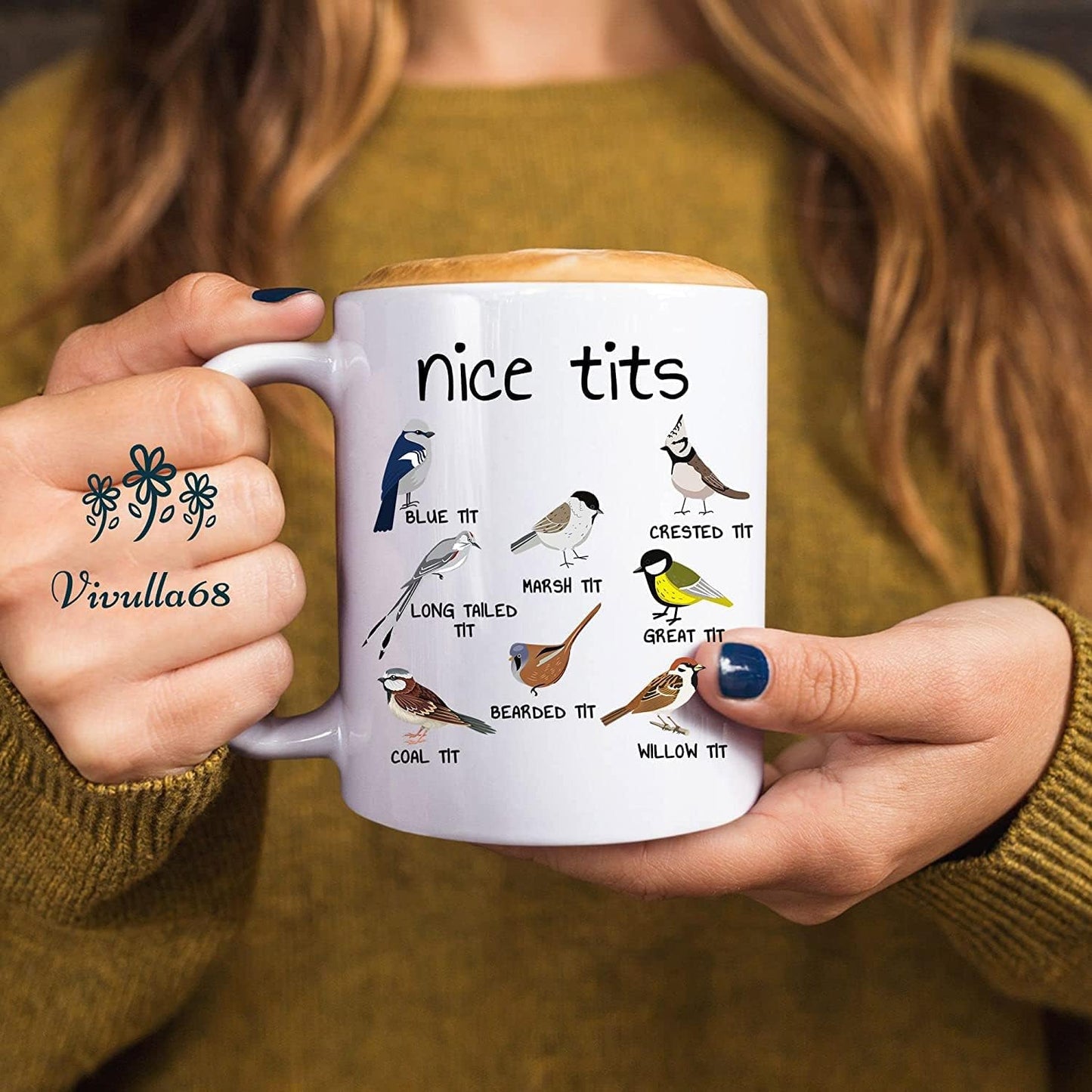 Vivulla68 Nice Tits Bird Mug, Fowl Language Bird Mug, Nice Tits Mug, Mug With Birds, Foul Language Bird Mug, Bird Mug, Bird Coffee Mug