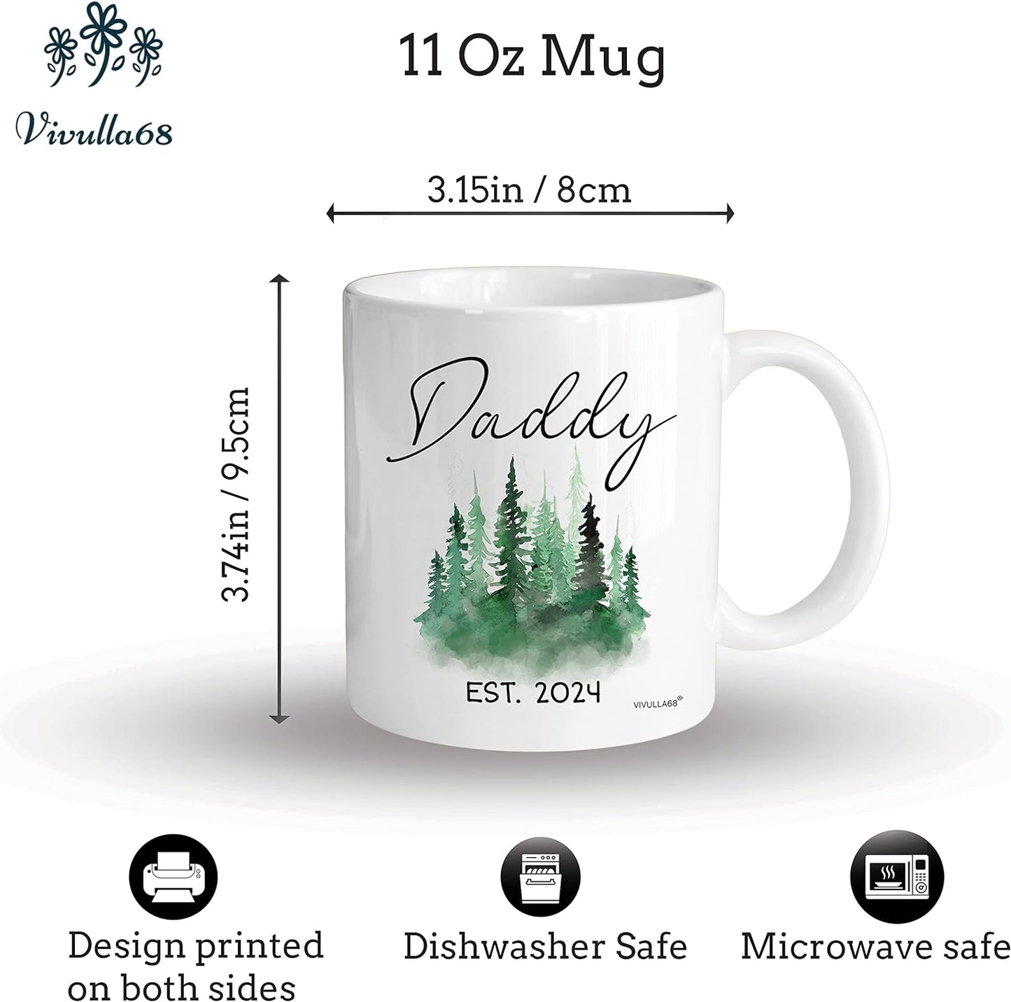 Vivulla68 Mommy Daddy Est 2024 Mugs, Pregnancy Announcement For Parents Mug Set, New Mom and Dad Gifts First Time 2024, New Parent Gifts, Baby Announcement Mug, Mom and Dad Mugs