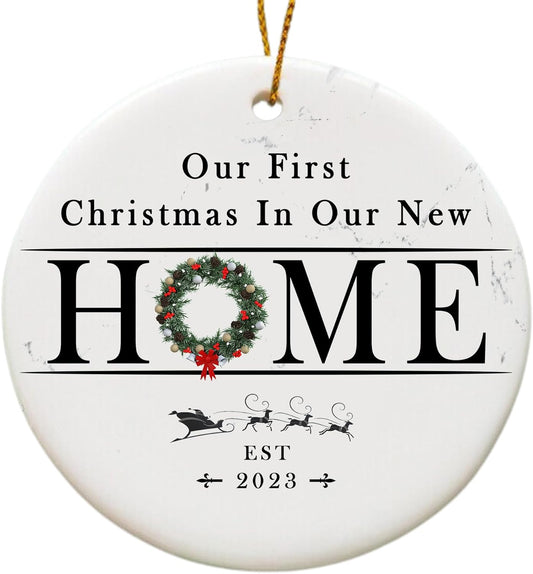 Vivulla68 New Home Ornament 2023, New Home Christmas Ornament 2023, First Christmas in Our New Home Ornament 2023, 1st Christmas in Our New Home 2023 for Christmas Tree, Marble Christmas Ornament