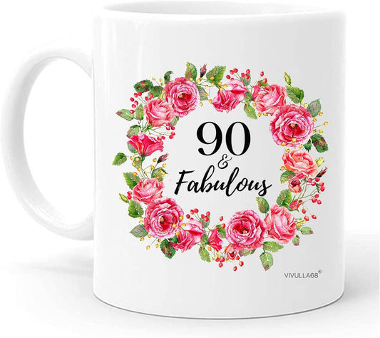Vivulla68 90 Fabulous Birthday Mug, 90th Birthday Gifts For Women, 90 Year Old Birthday Gifts For Women, 90th Birthday Decorations For Woman, 90th Birthday Cups, 90th Birthday Gift Ideas For Grandma