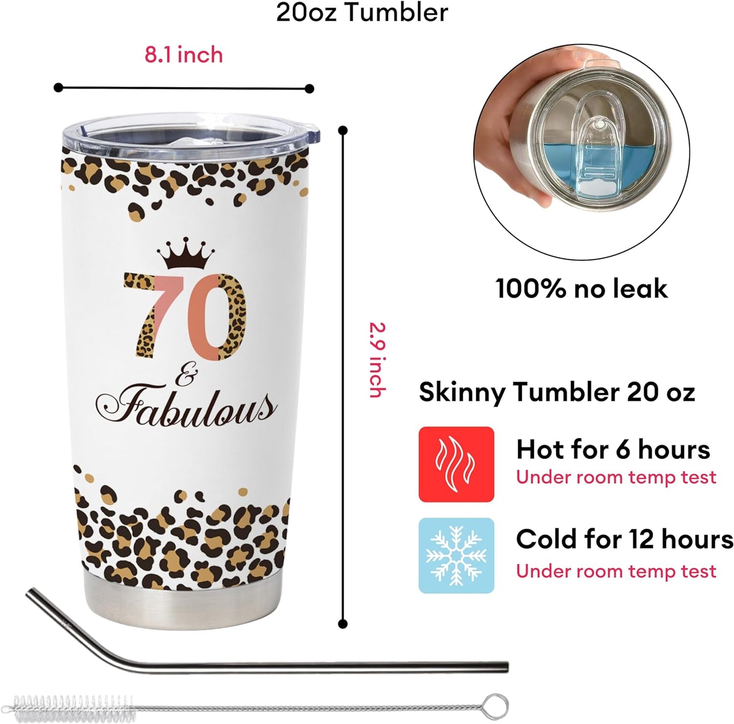 Vivulla68 Happy 70th Birthday Gifts For Women, Best Gifts Idea For 70 Year Old Woman, 1953 Birthday Gifts Women, 70 Birthday Gifts For Women Turning 70, 70 Year Old Birthday Tumbler With Lid And Straw