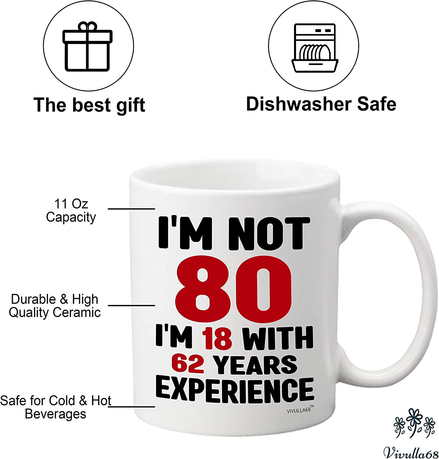 80th Birthday Gifts for Women Men, 80 Year Old Birthday Gifts for Women Men, 1943 Birthday Gifts for Women Men, Gifts for 80 Year Old Woman Birthday, 80 Birthday Gifts for Women Men, 11 Oz mug