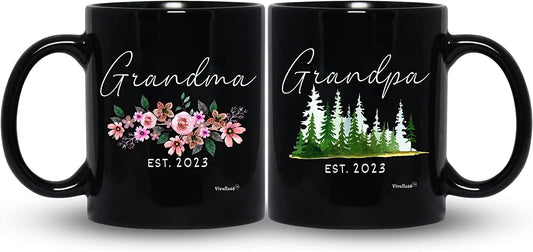 Vivulla68 Pregnancy Announcement For Grandparents Mug Set, Promoted To Grandparents Grandma And Grandpa 2023 Mugs, Grandma And Grandpa Announcement Gifts, Grandparents Baby Announcement Gifts (Black)