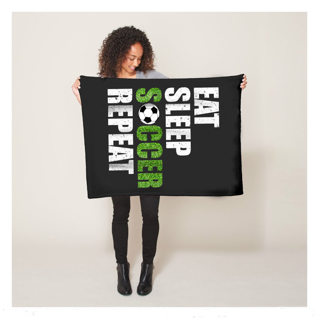 Funny Soccer Eat Sleep Soccer Repeat Fleece Blanket,  Soccer Outdoor Blankets, Soccer Gifts For Coach And Soccer Players, Birthday Gift For Soccer Player