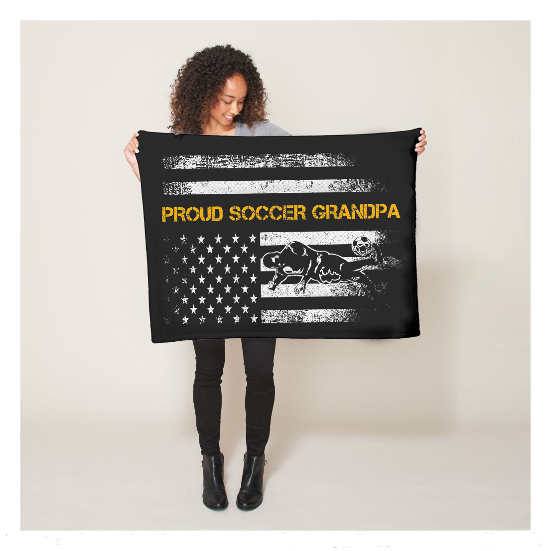 Vintage USA American Flag Proud Soccer Grandpa Silhouette Fleece Blanket,  Soccer Blankets, Soccer Gifts, Happy Fathers Day Gift Ideas For Grandpa