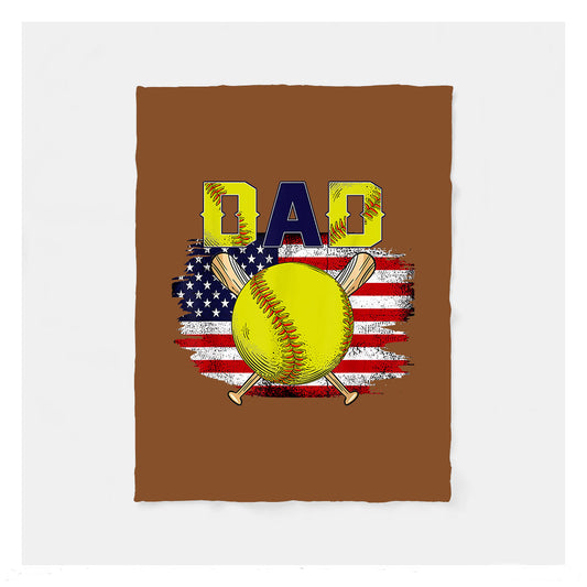 Softball Dad American Flag Father's Day Sherpa Softball Blankets, Baseball Dad Gifts, Baseball Birthday Gifts For Dad