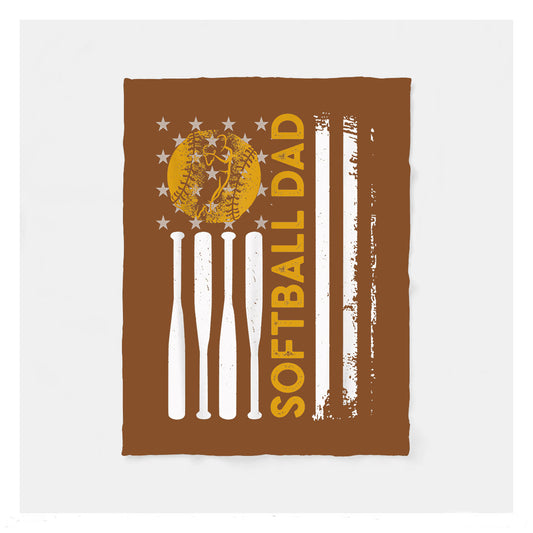 Softball Dad American Flag Father's Day Sherpa Softball Blankets, Baseball Dad Gifts, Baseball Birthday Gifts For Dad