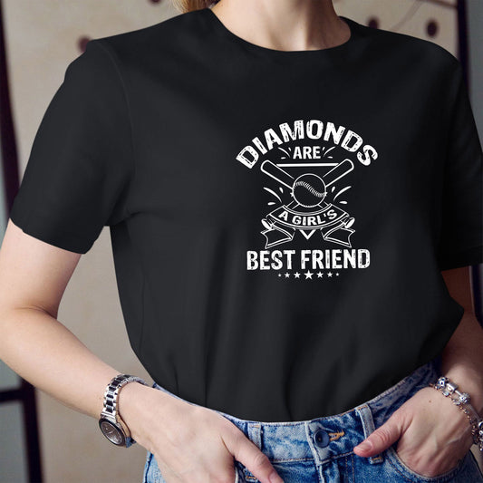 Diamonds Are A Girls Best Friend Baseball Cotton T Shirt For Girls, Best Baseball Gifts Idea For Girls, Birthday Gifts For Baseball Players And Baseball Fans