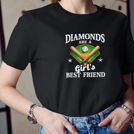 Diamonds Are A Girls Best Friend Baseball Cotton T Shirt For Girls, Best Baseball Gifts Idea For Girls, Birthday Gifts For Baseball Players And Baseball Fans