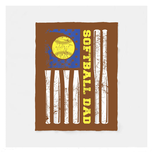 Softball Dad American Flag Father's Day Sherpa Softball Blankets, Baseball Dad Gifts, Baseball Birthday Gifts For Dad