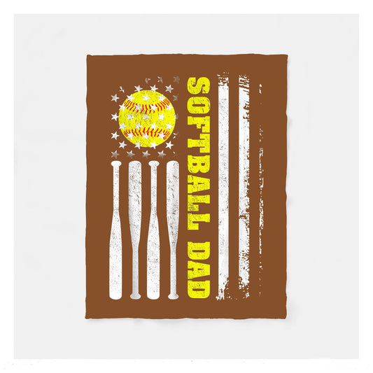 Softball Dad American Flag Father's Day Sherpa Softball Blankets, Baseball Dad Gifts, Baseball Birthday Gifts For Dad