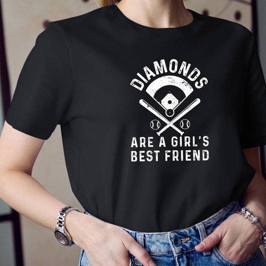 Diamonds Are A Girls Best Friend Baseball Cotton T Shirt For Girls, Best Baseball Gifts Idea For Girls, Birthday Gifts For Baseball Players And Baseball Fans