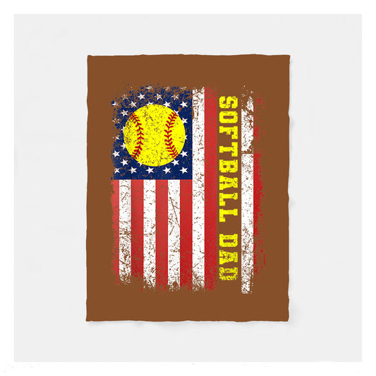 Softball Dad American Flag Father's Day Sherpa Softball Blankets, Baseball Dad Gifts, Baseball Birthday Gifts For Dad