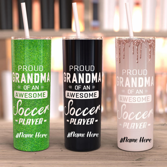 My Favorite Soccer Player Calls Me Grandma 20 Oz Soccer Tumbler,  Personalized Soccer Tumbler, Soccer Travel Mug, Soccer Grandma Gifts, Personalized Birthday Gifts For Grandma
