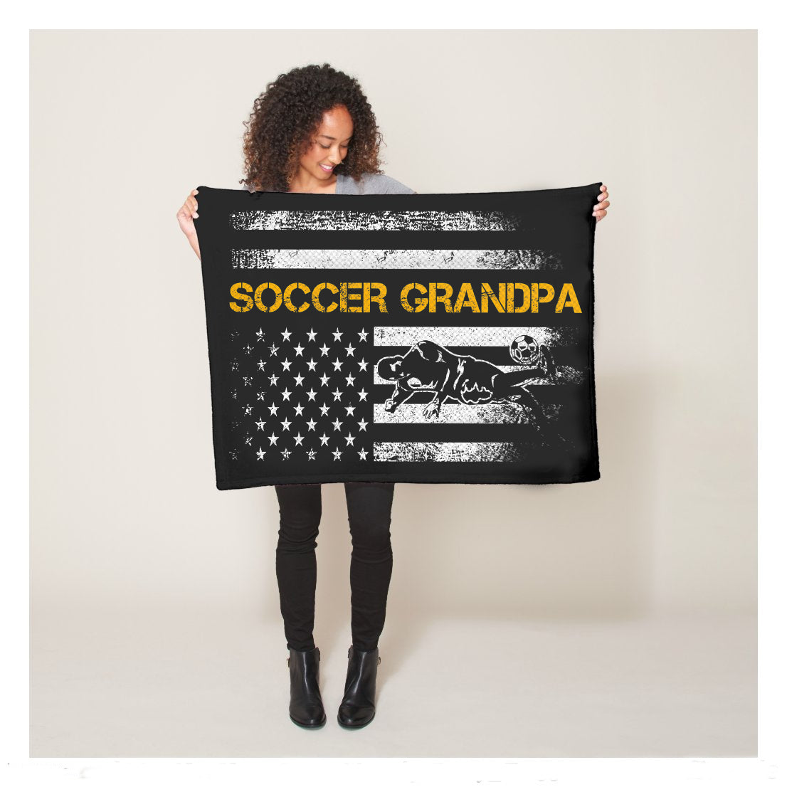 Vintage USA Flag Proud Soccer Grandpa Football Silhouette Fleece Blanket,  Soccer Blankets, Soccer Gifts, Happy Fathers Day Gift Ideas For Grandpa