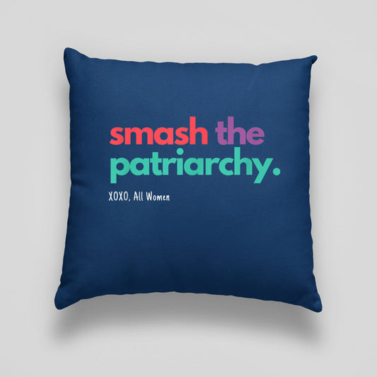 Smash The Patriarchy Feminist Print Linen Cushion, Feminist Cushion Navy