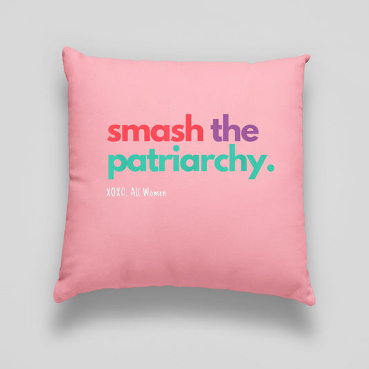 Smash The Patriarchy Feminist Print Linen Cushion, Feminist Cushion Light Pink