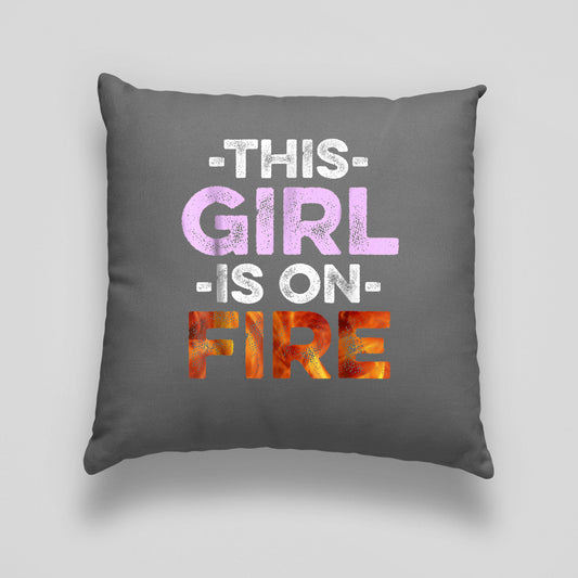 This Girl Is On Frie Print Linen Cushion, Feminist Cushion Grey
